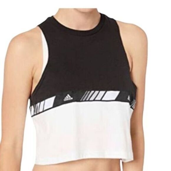 Adidas Hyper Crop Tank Top ED8136 Black Logo Performance Workout Gym - Picture 1 of 11